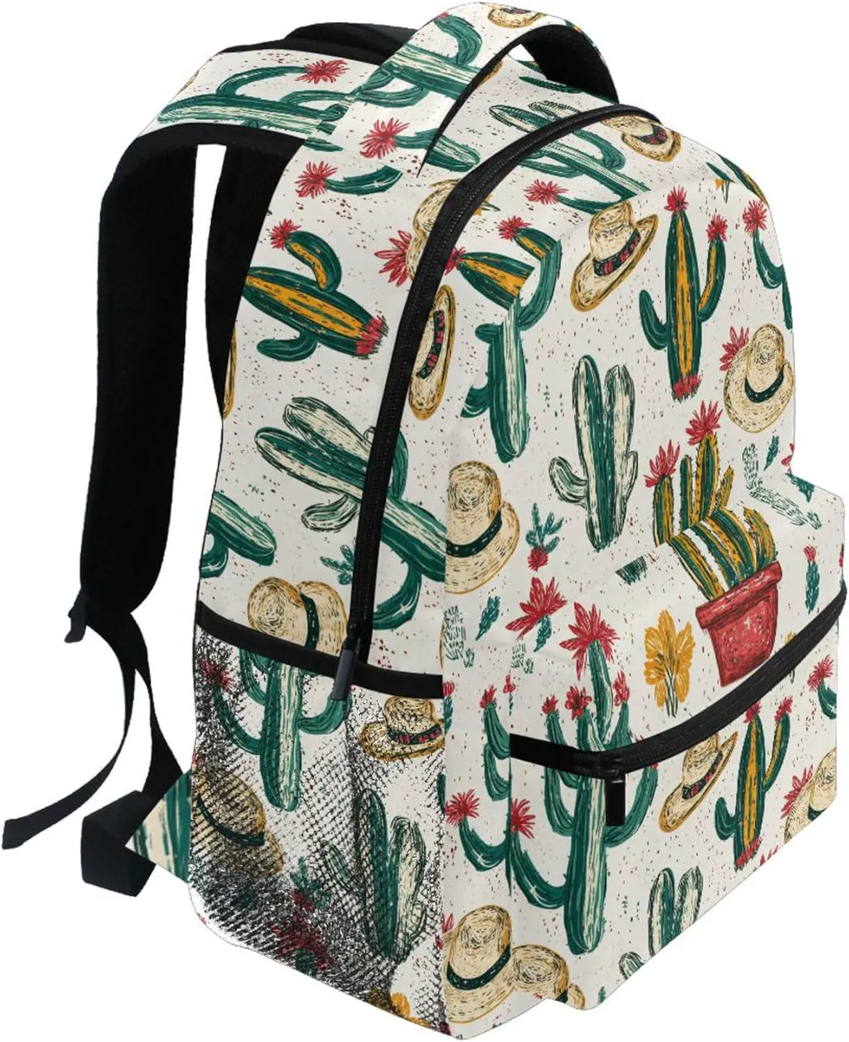 KLL Backpacks for Men and Women Fashion Personal Backpack with Chest Strap for Business Work College Travel Trip Western Cowboy Boho Cactus Primitive Charm Sparkling