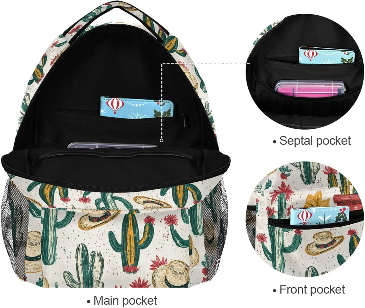 KLL Backpacks for Men and Women Fashion Personal Backpack with Chest Strap for Business Work College Travel Trip Western Cowboy Boho Cactus Primitive Charm Sparkling