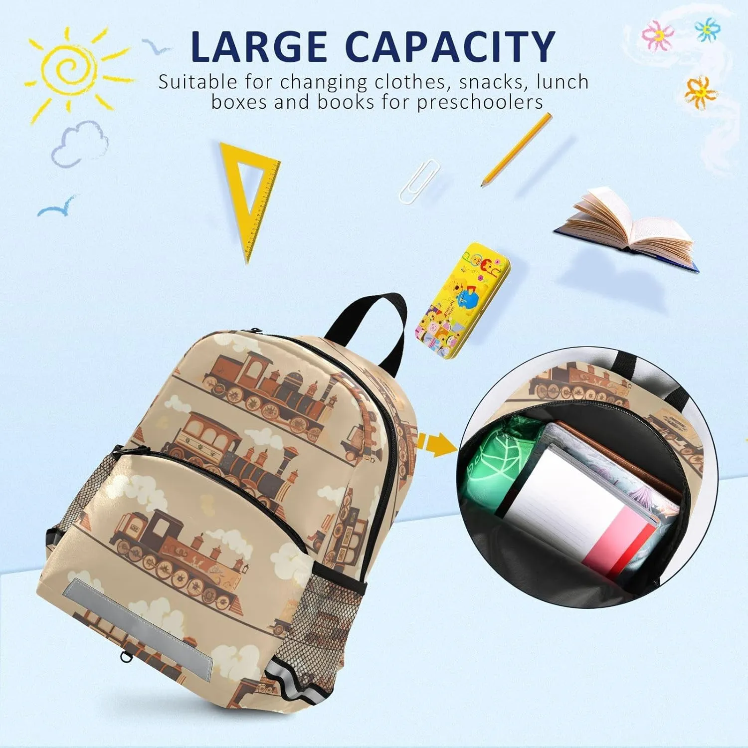 KLL Funny Steam Train Bronze Boys Backpacks Water Resistant Mini Bookbag Travel Outdoor Daypack