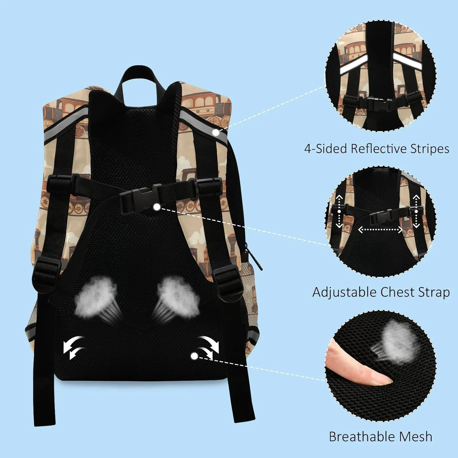 KLL Funny Steam Train Bronze Boys Backpacks Water Resistant Mini Bookbag Travel Outdoor Daypack