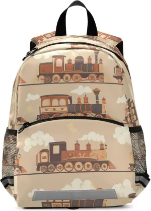 KLL Funny Steam Train Bronze Boys Backpacks Water Resistant Mini Bookbag Travel Outdoor Daypack
