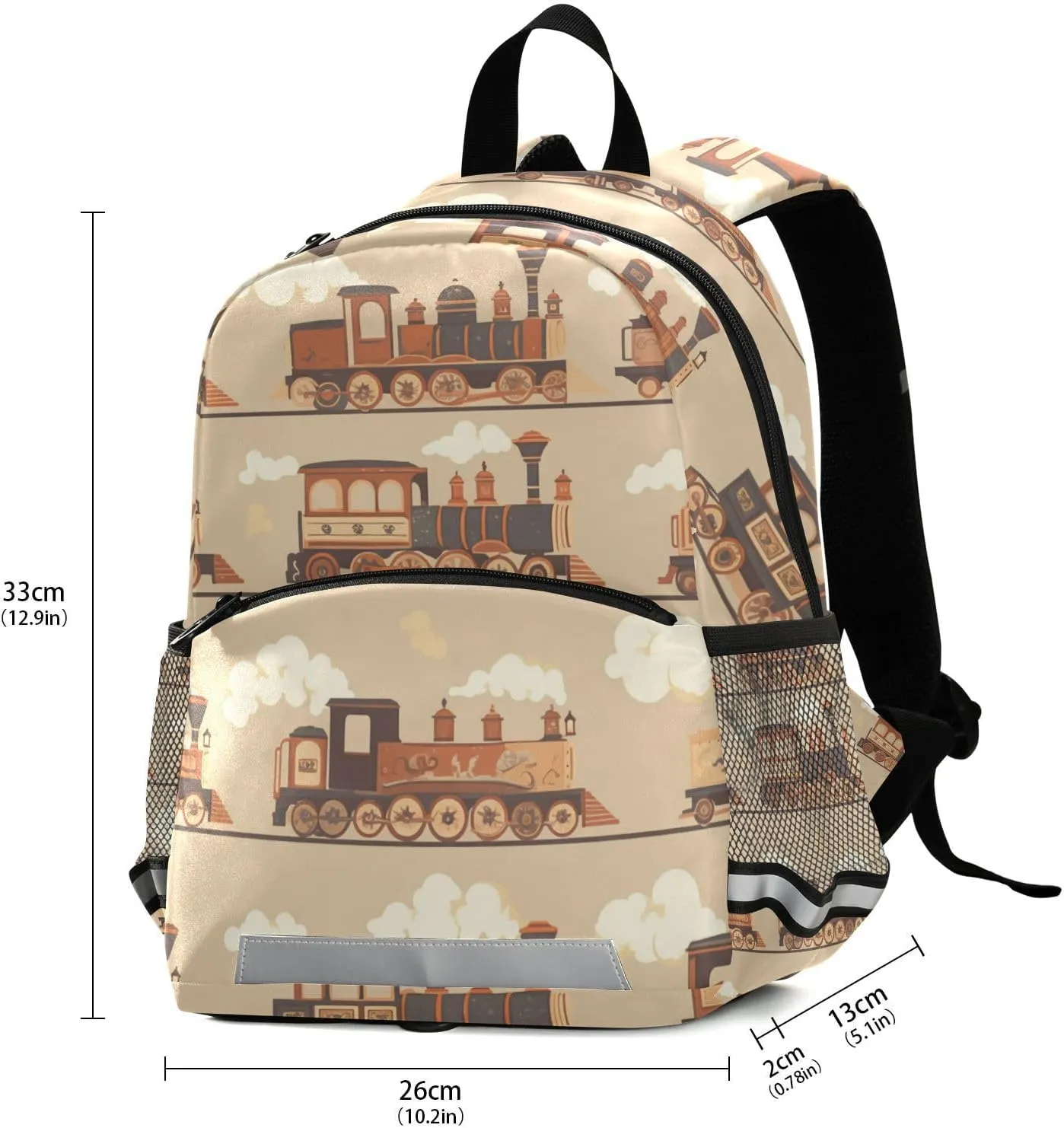 KLL Funny Steam Train Bronze Boys Backpacks Water Resistant Mini Bookbag Travel Outdoor Daypack