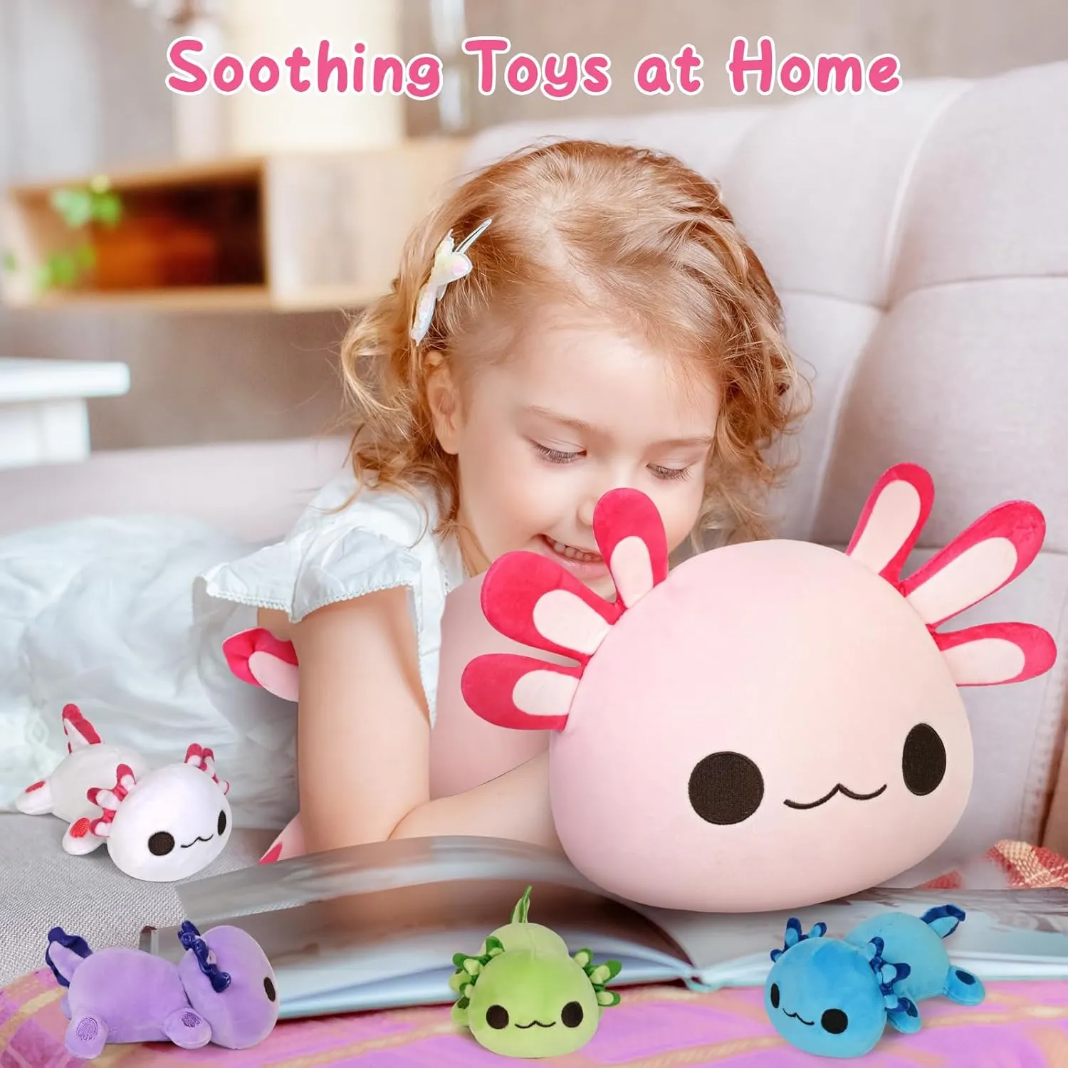 KMUYSL Axolotl Plush Toys for Ages 3 4 5 6 7 8  Year Old- Axolotl Mommy Stuffed Animal with 4 Baby Axolotls in Her Tummy, Plush Toys Set, Christmas Birthday Gifts for Baby, Toddler, Kids