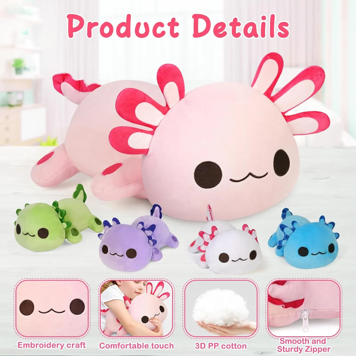 KMUYSL Axolotl Plush Toys for Ages 3 4 5 6 7 8  Year Old- Axolotl Mommy Stuffed Animal with 4 Baby Axolotls in Her Tummy, Plush Toys Set, Christmas Birthday Gifts for Baby, Toddler, Kids