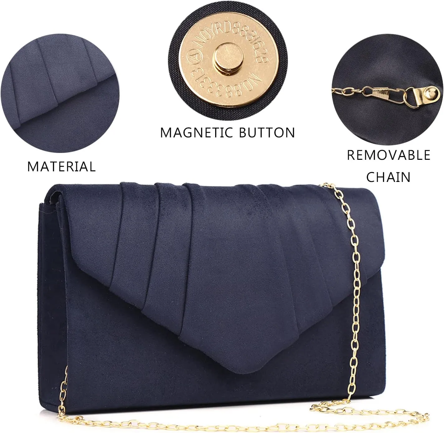 Labair Women's Evening Handbags Pleated Suede Evening Bag Velvet Clutch Bag Wedding Bridal Formal Purse.