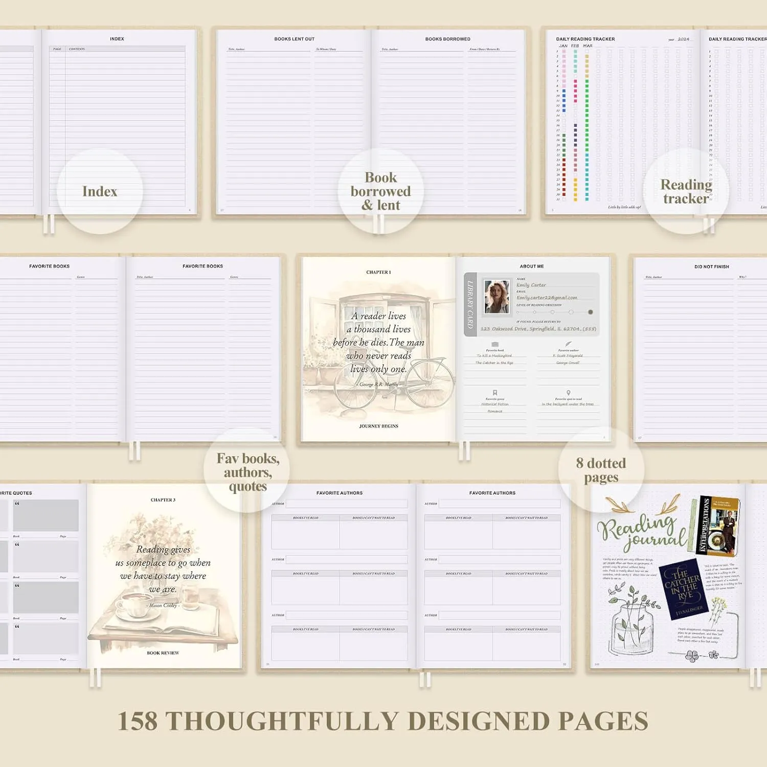 Lanpn Reading Book Journal for Book Lovers Readers, 158 Pages Linen Hardcover Books Tracker with 52 Reviews, 9.3" x 7.7" Read Log Notebook Bookish Gifts (Beige)