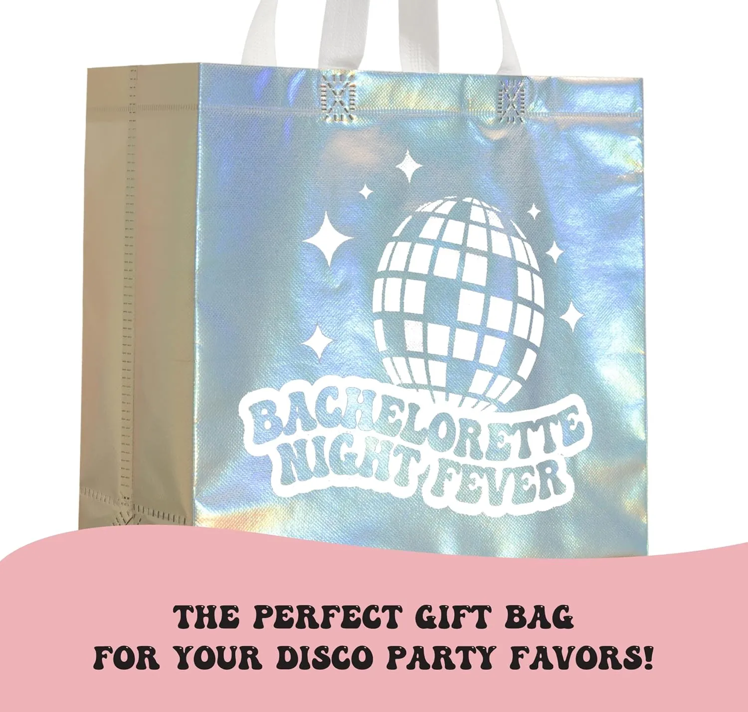 Last Disco Bachelorette Gift Bags (Set of 7) - 70s Party Favors, Night Fever Non-Woven Tote, Iridescent Bridesmaid Bags