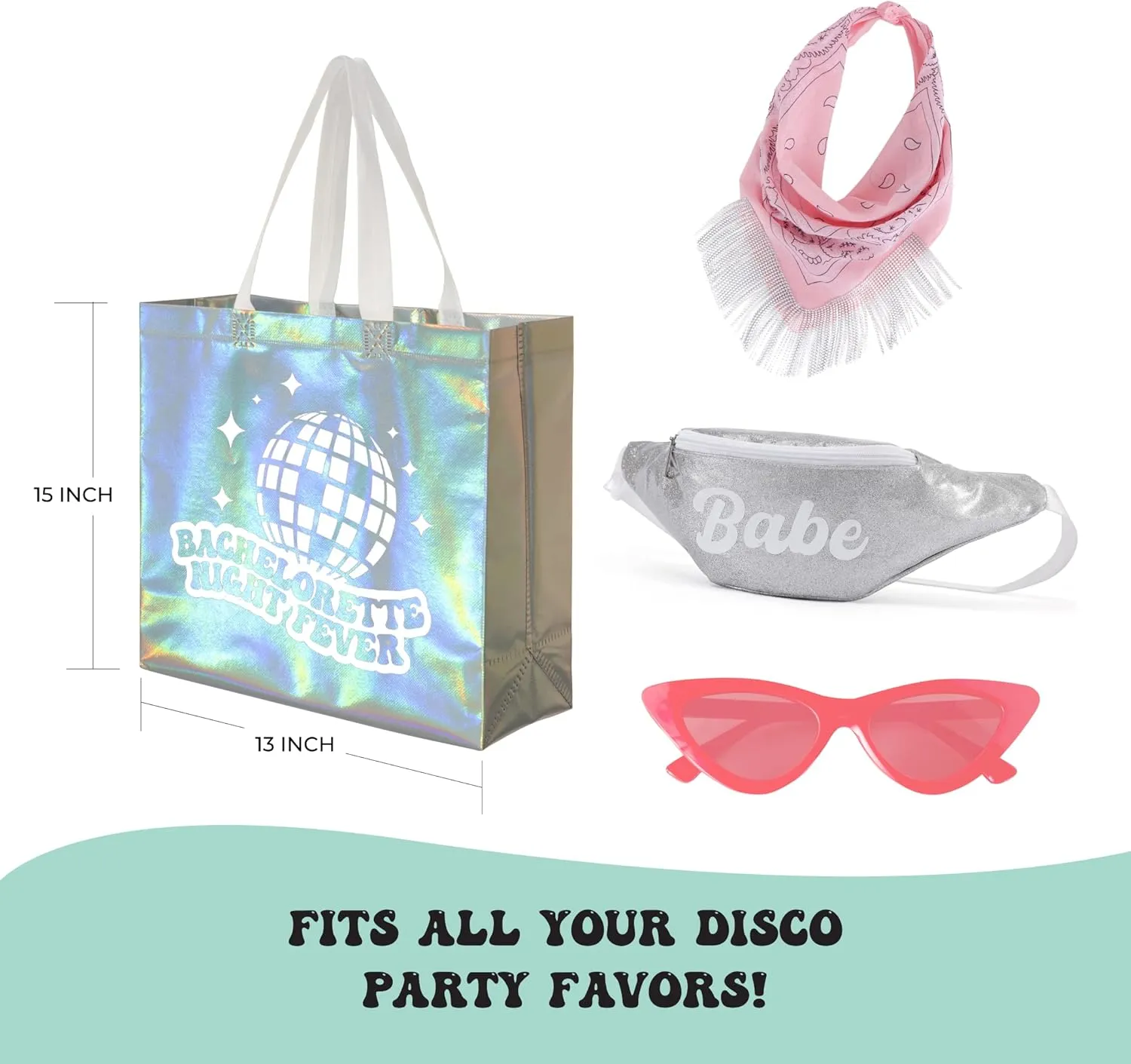 Last Disco Bachelorette Gift Bags (Set of 7) - 70s Party Favors, Night Fever Non-Woven Tote, Iridescent Bridesmaid Bags