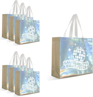 Last Disco Bachelorette Gift Bags (Set of 7) - 70s Party Favors, Night Fever Non-Woven Tote, Iridescent Bridesmaid Bags