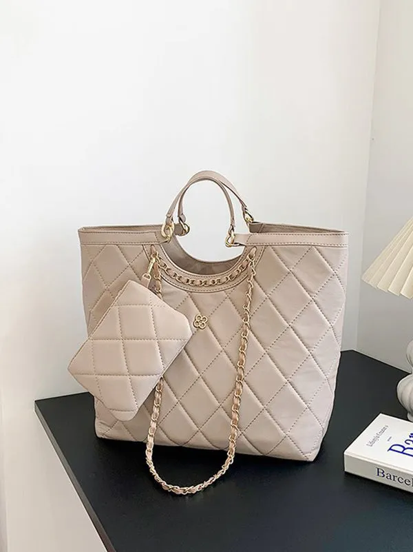 Lattice Pattern Chain Tote Bag