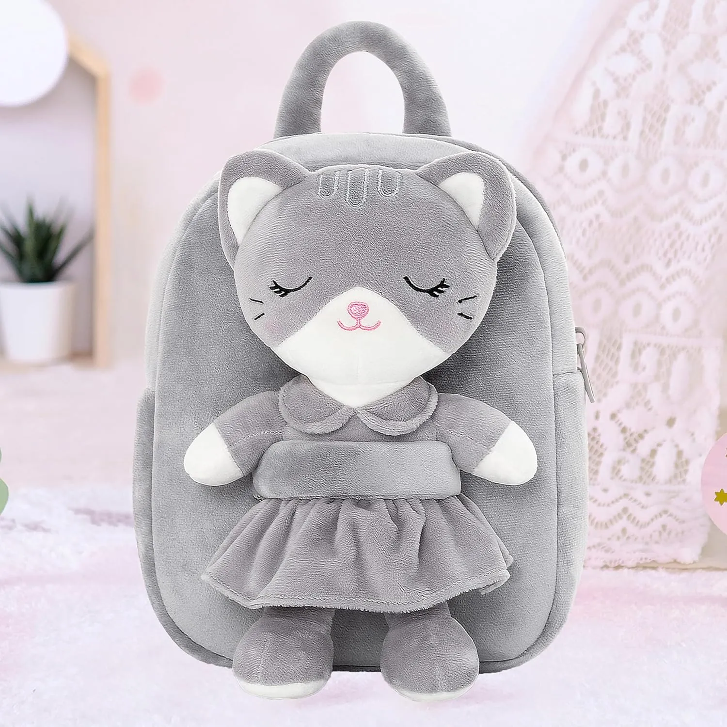 Lazada Kids Backpack Toddler Backpacks Stuffed Animal Cat Toys Small Backpack Gray 9.5"