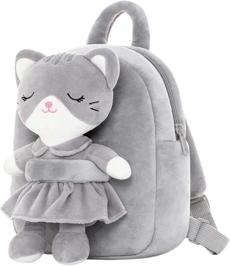 Lazada Kids Backpack Toddler Backpacks Stuffed Animal Cat Toys Small Backpack Gray 9.5"