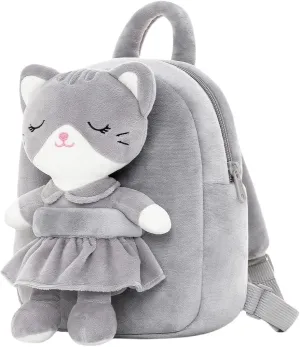 Lazada Kids Backpack Toddler Backpacks Stuffed Animal Cat Toys Small Backpack Gray 9.5"