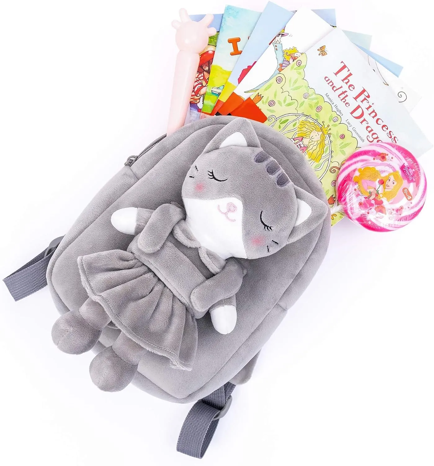 Lazada Kids Backpack Toddler Backpacks Stuffed Animal Cat Toys Small Backpack Gray 9.5"