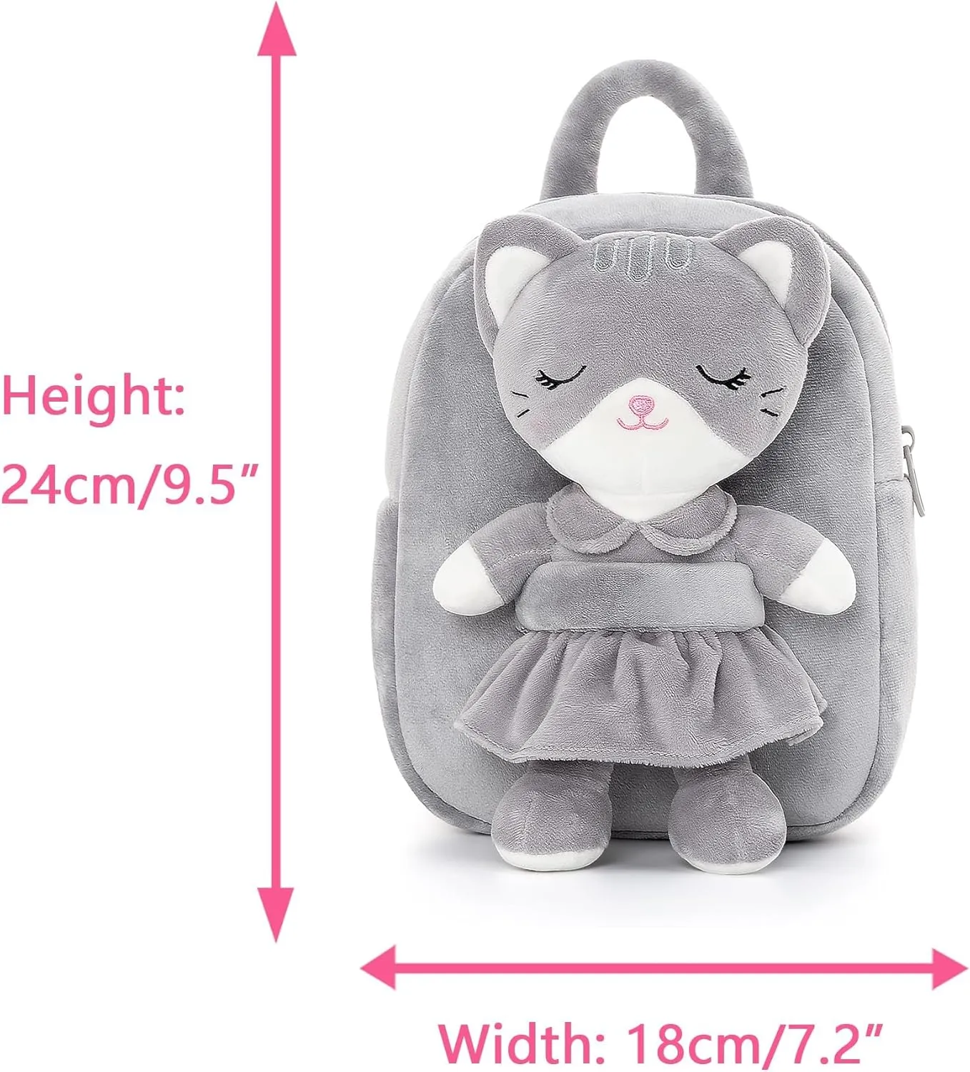 Lazada Kids Backpack Toddler Backpacks Stuffed Animal Cat Toys Small Backpack Gray 9.5"