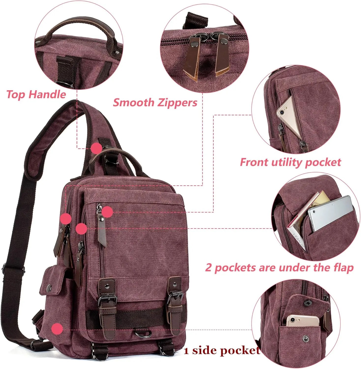 Leaper Retro Crossbody Bag Sling Bag Canvas Messenger Bag for Men Women Shoulder Bag Crossbody Handbags Satchel Travel Bag