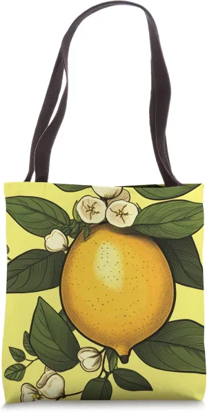 Lemon Fruit Boho Aesthetic Vintage Botanical Floral Tote Bag