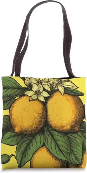 Lemon Fruit Boho Aesthetic Vintage Botanical Floral Tote Bag