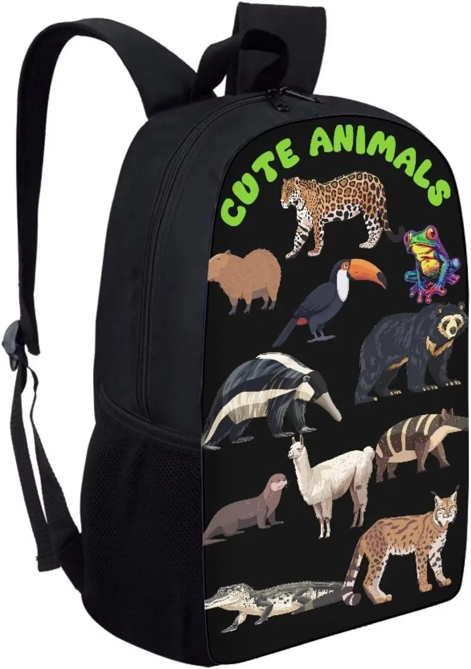 Leopard Red Eye Frog Alligator Print Kids Backpack for Boys Girls Elementary Cute Zoo Animal School Bag 17 inch Multifunctional Large Capacity Durable Travel Backpack