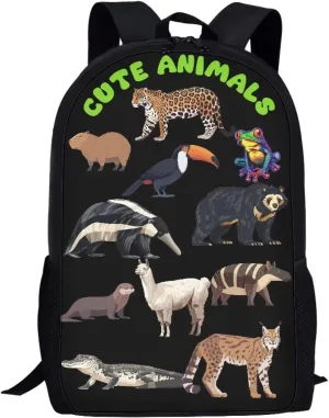 Leopard Red Eye Frog Alligator Print Kids Backpack for Boys Girls Elementary Cute Zoo Animal School Bag 17 inch Multifunctional Large Capacity Durable Travel Backpack