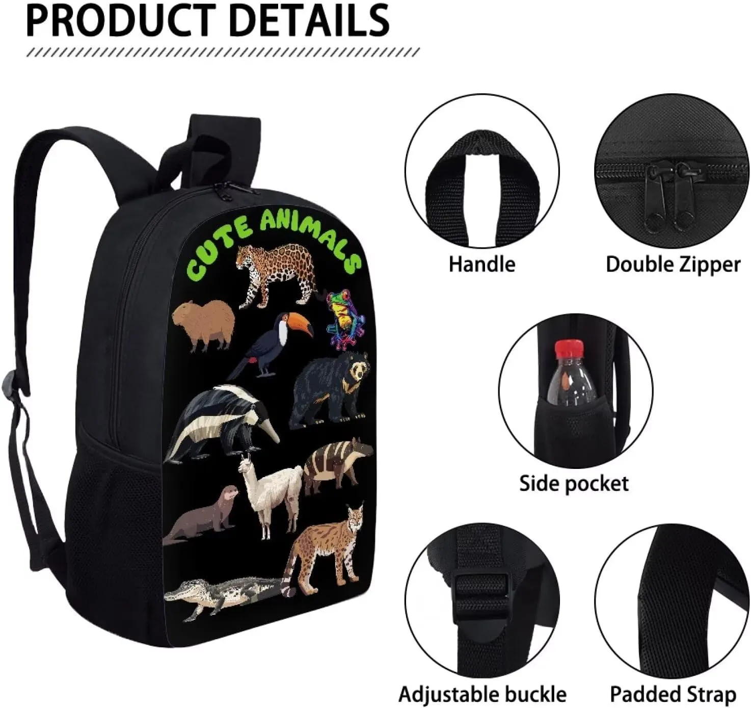 Leopard Red Eye Frog Alligator Print Kids Backpack for Boys Girls Elementary Cute Zoo Animal School Bag 17 inch Multifunctional Large Capacity Durable Travel Backpack