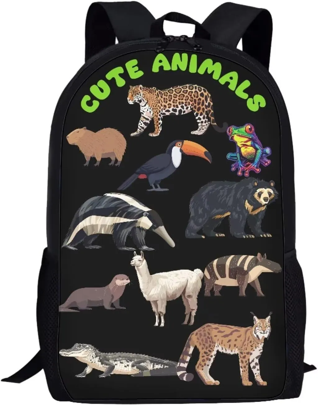 Leopard Red Eye Frog Alligator Print Kids Backpack for Boys Girls Elementary Cute Zoo Animal School Bag 17 inch Multifunctional Large Capacity Durable Travel Backpack