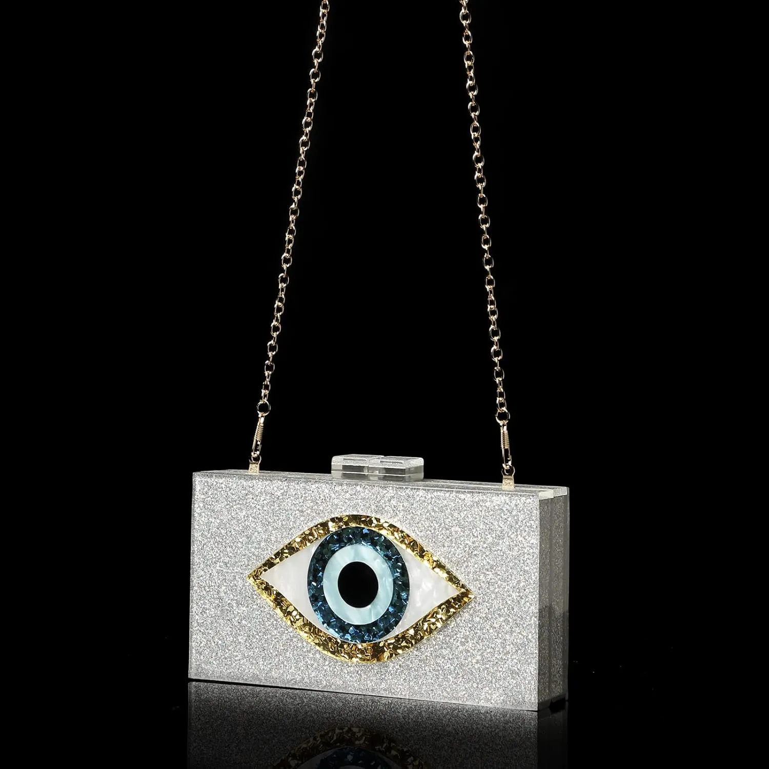 LETODE Clutch Purses for Women-Evil Eye Acrylic Clutch Glitter Purse Evening Bag Chain Shoulder Crossbody Handbags