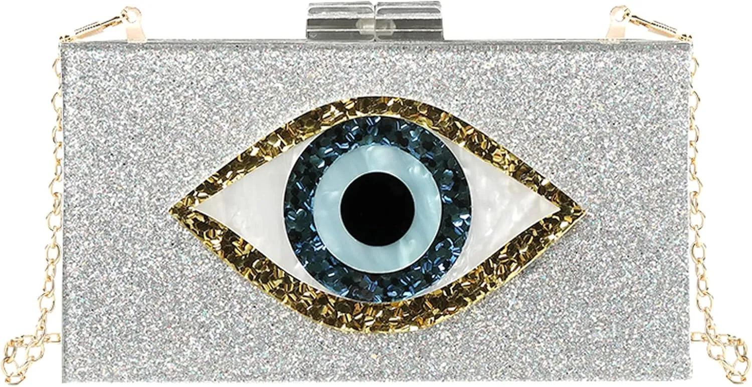 LETODE Clutch Purses for Women-Evil Eye Acrylic Clutch Glitter Purse Evening Bag Chain Shoulder Crossbody Handbags
