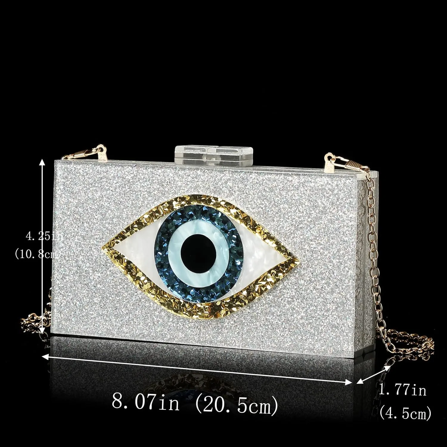 LETODE Clutch Purses for Women-Evil Eye Acrylic Clutch Glitter Purse Evening Bag Chain Shoulder Crossbody Handbags