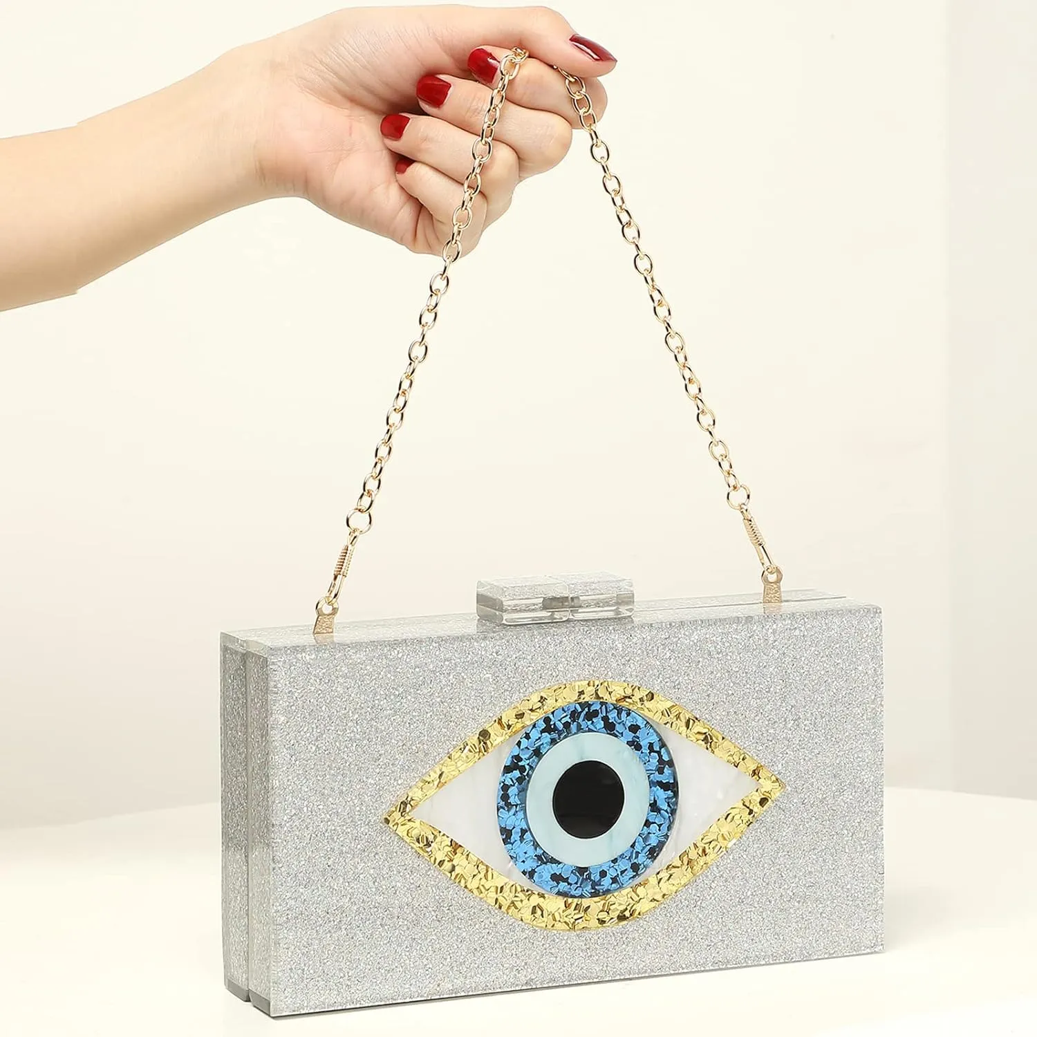 LETODE Clutch Purses for Women-Evil Eye Acrylic Clutch Glitter Purse Evening Bag Chain Shoulder Crossbody Handbags