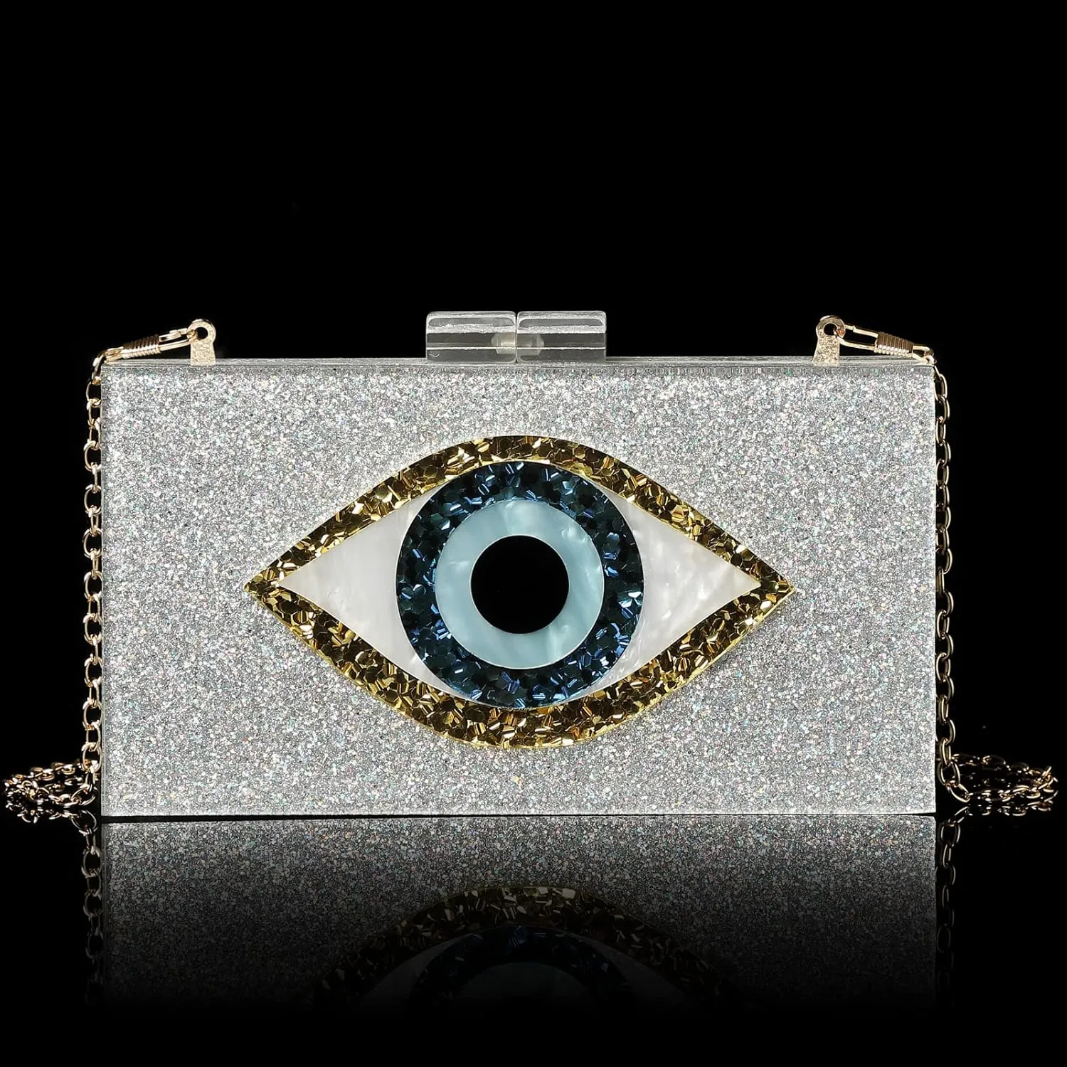 LETODE Clutch Purses for Women-Evil Eye Acrylic Clutch Glitter Purse Evening Bag Chain Shoulder Crossbody Handbags