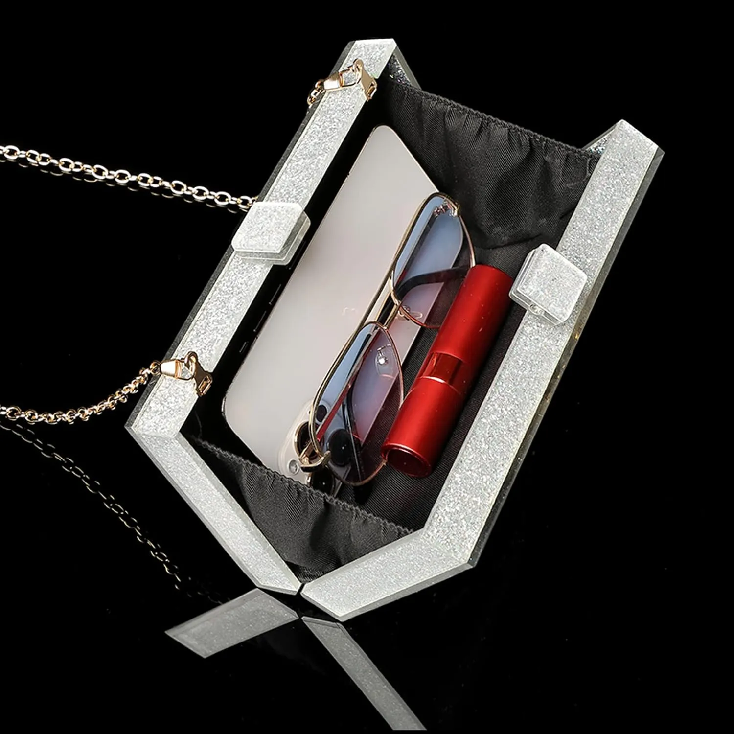 LETODE Clutch Purses for Women-Evil Eye Acrylic Clutch Glitter Purse Evening Bag Chain Shoulder Crossbody Handbags
