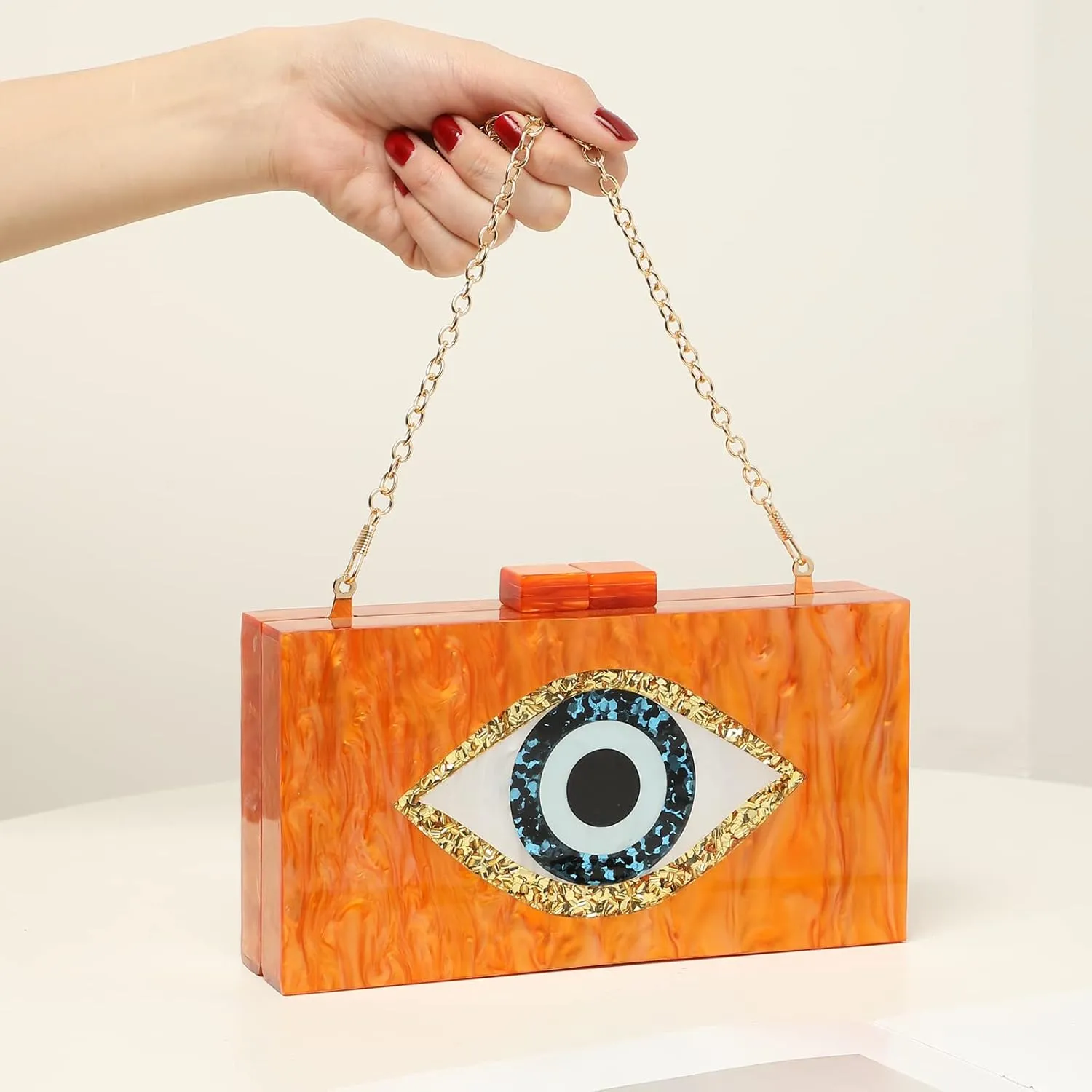 LETODE Clutch Purses for Women-Evil Eye Acrylic Clutch Glitter Purse Evening Bag Chain Shoulder Crossbody Handbags
