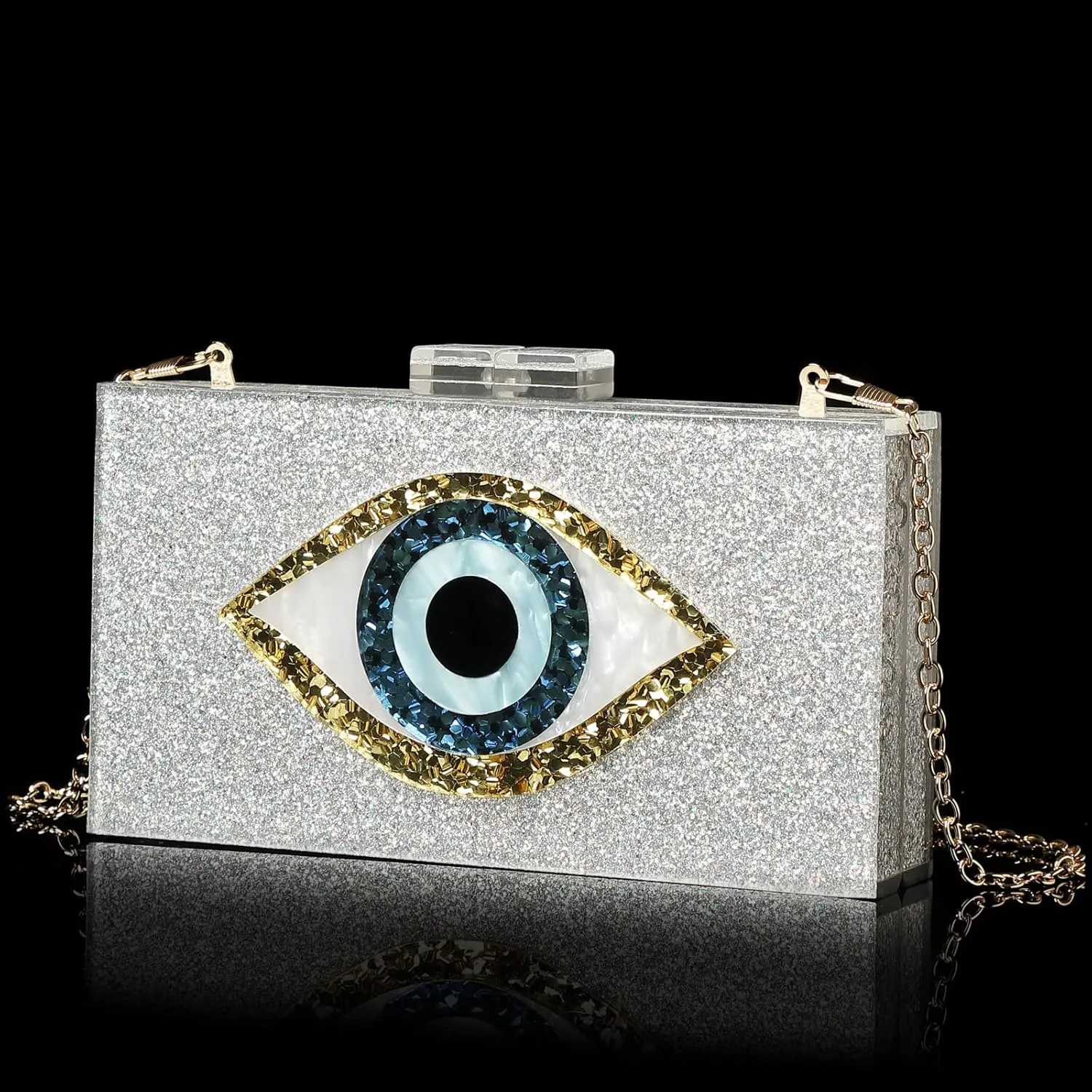 LETODE Clutch Purses for Women-Evil Eye Acrylic Clutch Glitter Purse Evening Bag Chain Shoulder Crossbody Handbags