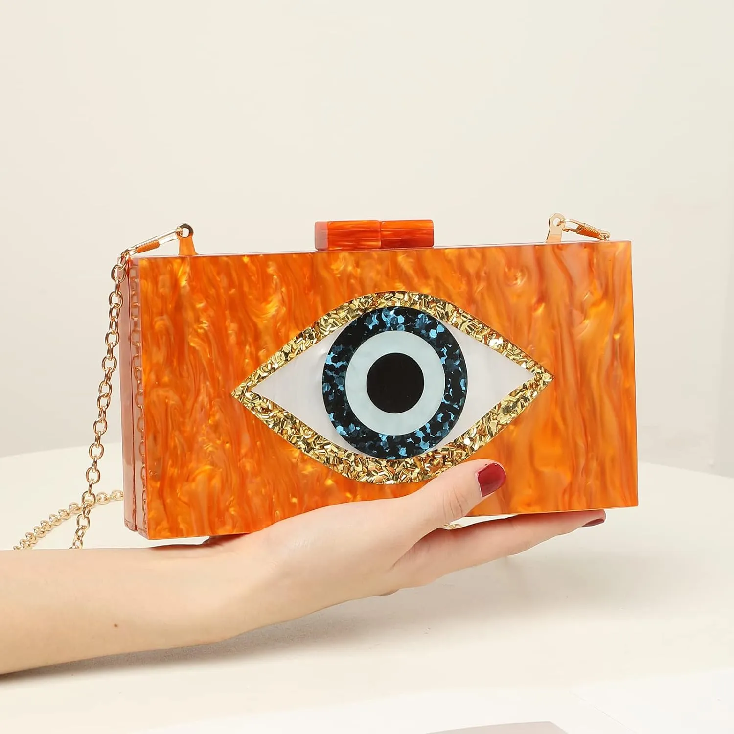 LETODE Clutch Purses for Women-Evil Eye Acrylic Clutch Glitter Purse Evening Bag Chain Shoulder Crossbody Handbags