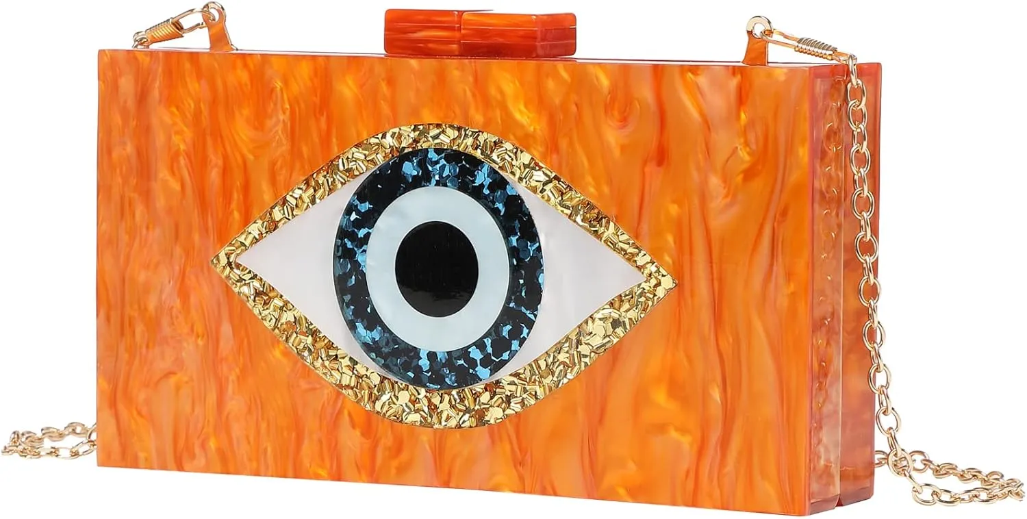 LETODE Clutch Purses for Women-Evil Eye Acrylic Clutch Glitter Purse Evening Bag Chain Shoulder Crossbody Handbags