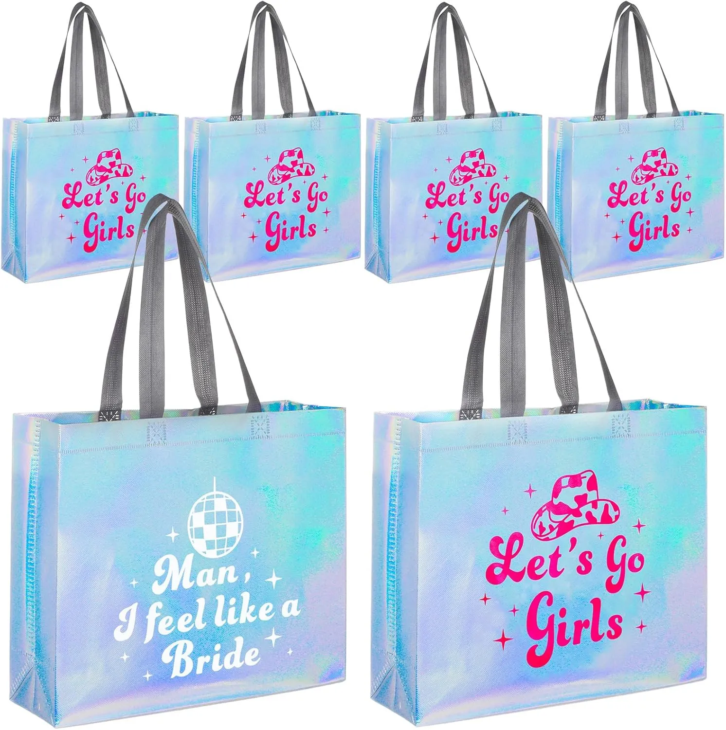 Let's Go Girls Iridescent Gift Bags - Holographic Bachelorette Gift Bags - Glossy Party Favor Bridesmaid Bags