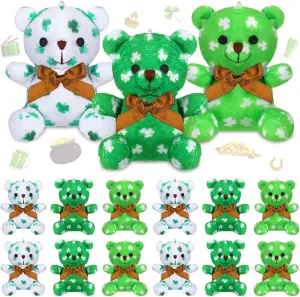 Leyndo 18 Pcs St. Patrick's Day Animals Bears Gifts Mini Soft Stuffed Bears Bulk Small Cute Bear 4" for Adults Irish Party Favors Home Decoration