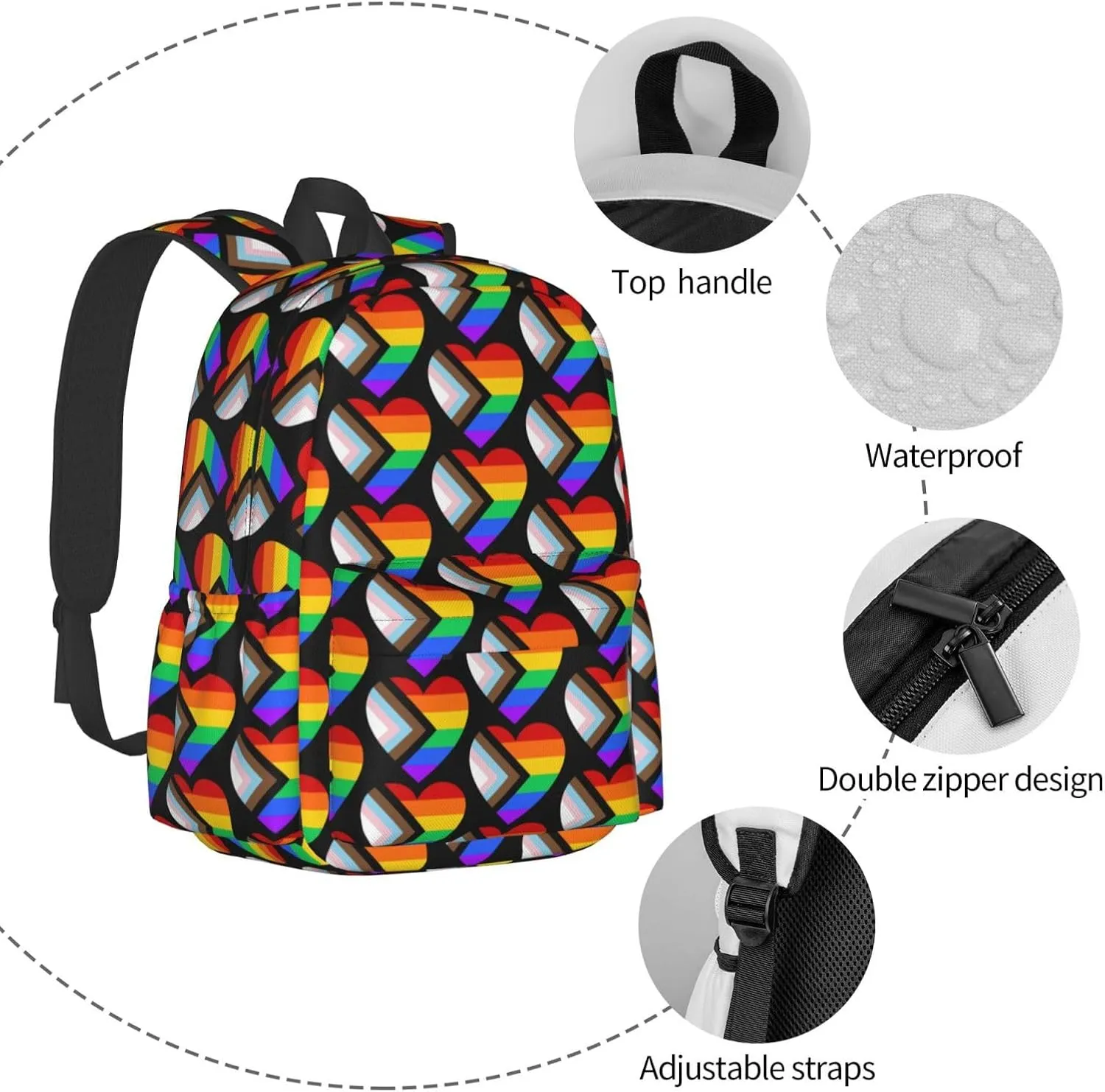 Lgbt Pride Rainbow Gay Allyship Heart Laptop Backpack Shoulder Bag Laptop Pack Travel Backpacks Commuter Back Pack Casual Daypack Bags With Side Pockets