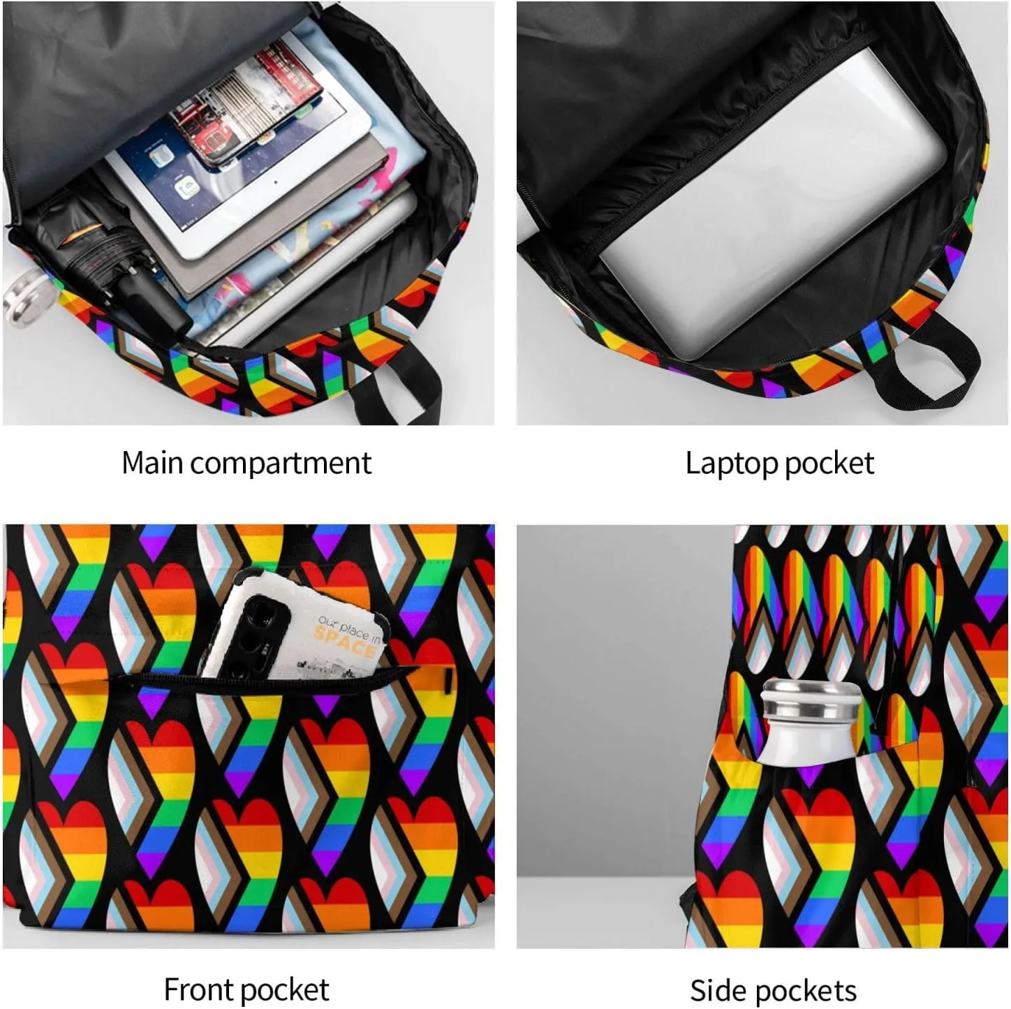 Lgbt Pride Rainbow Gay Allyship Heart Laptop Backpack Shoulder Bag Laptop Pack Travel Backpacks Commuter Back Pack Casual Daypack Bags With Side Pockets