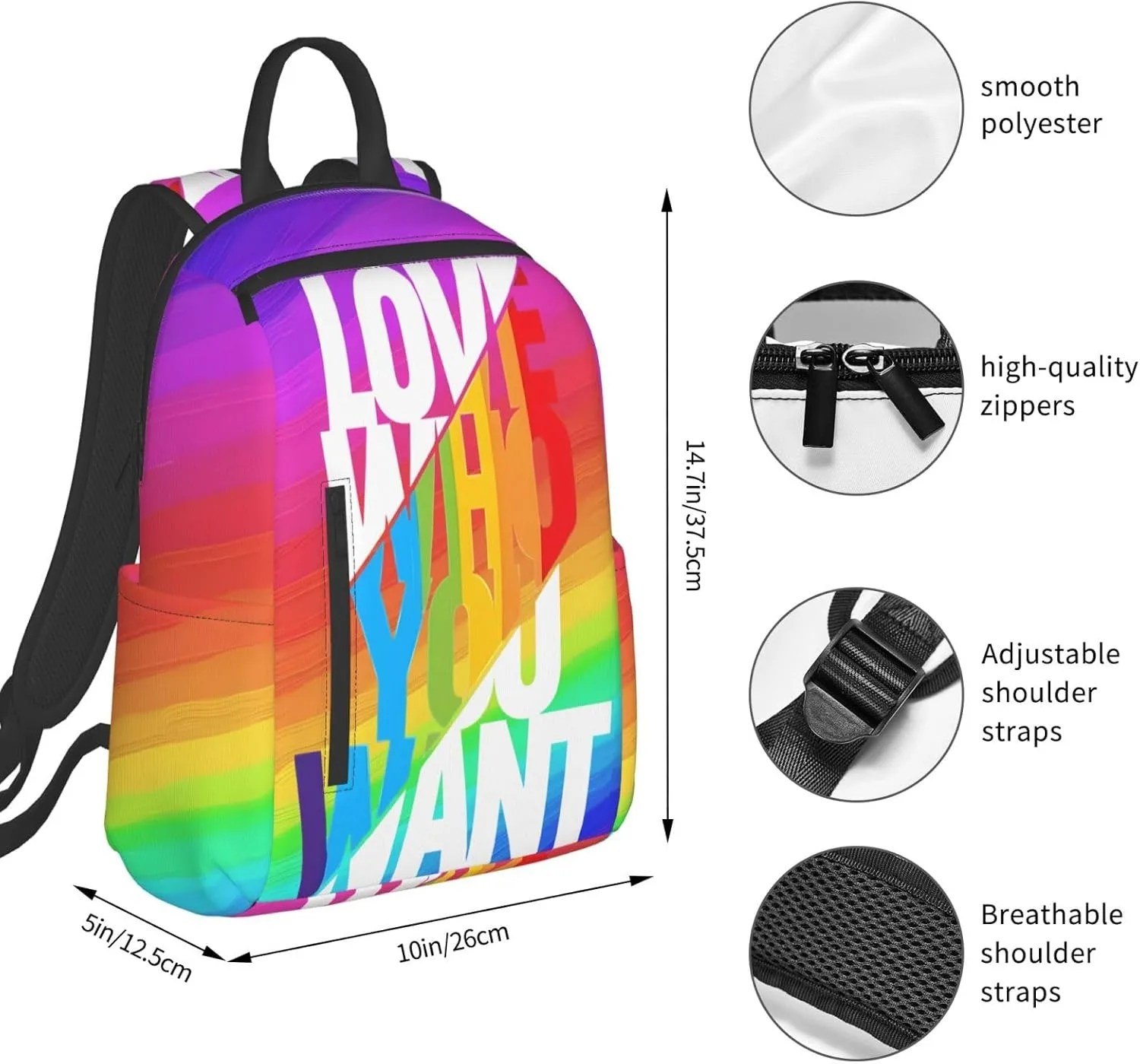 LGBT Rainbow Gay Pride Love Who You Want Travel Laptop Backpack Casual Backpacks Double Shoulder Daypack Notebook Rucksack Work Bags Sports Bag for Gym Hiking Camping Beach
