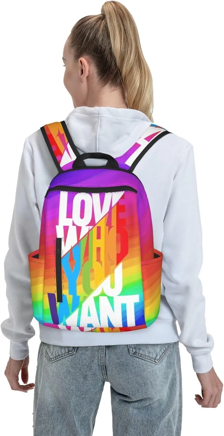 LGBT Rainbow Gay Pride Love Who You Want Travel Laptop Backpack Casual Backpacks Double Shoulder Daypack Notebook Rucksack Work Bags Sports Bag for Gym Hiking Camping Beach