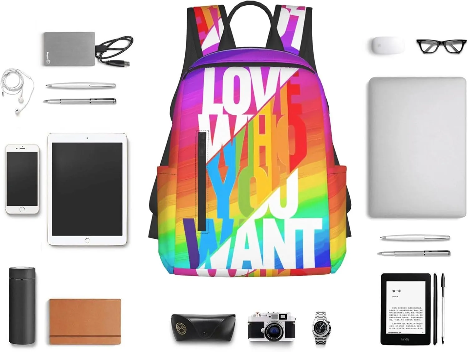 LGBT Rainbow Gay Pride Love Who You Want Travel Laptop Backpack Casual Backpacks Double Shoulder Daypack Notebook Rucksack Work Bags Sports Bag for Gym Hiking Camping Beach