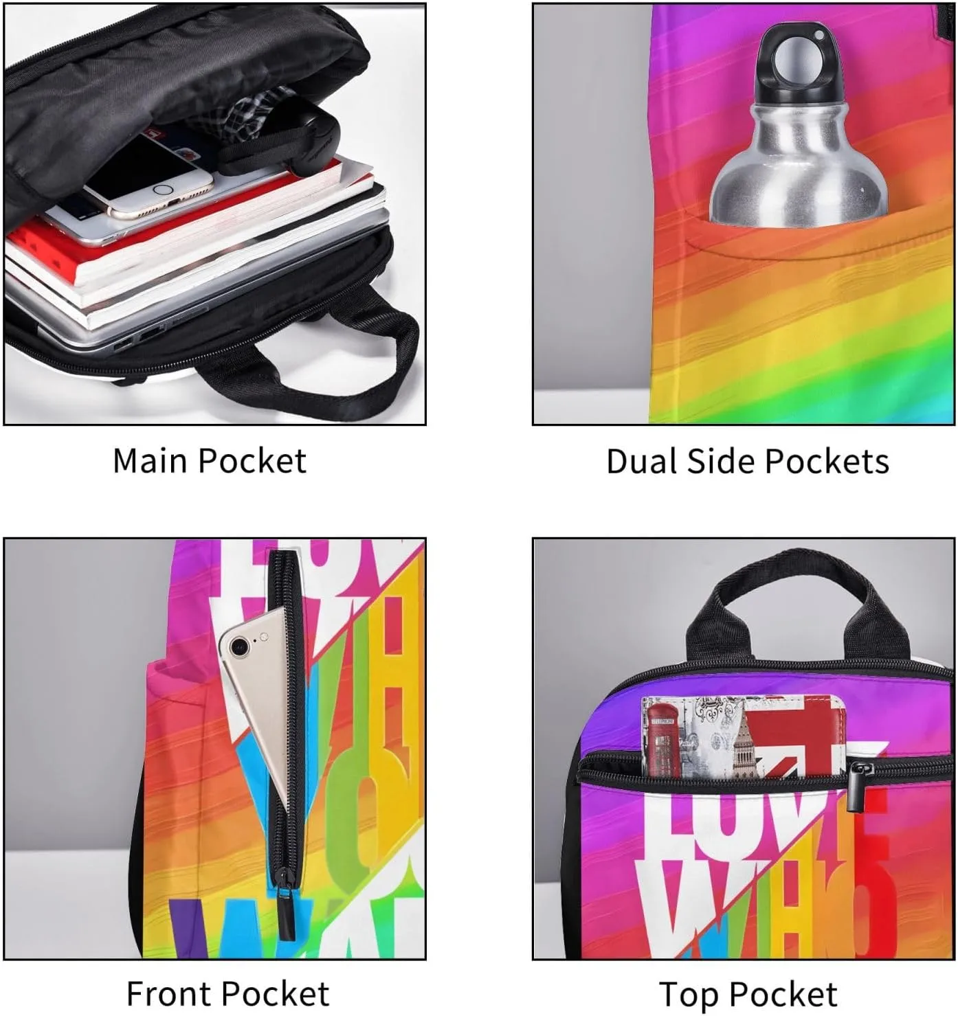 LGBT Rainbow Gay Pride Love Who You Want Travel Laptop Backpack Casual Backpacks Double Shoulder Daypack Notebook Rucksack Work Bags Sports Bag for Gym Hiking Camping Beach
