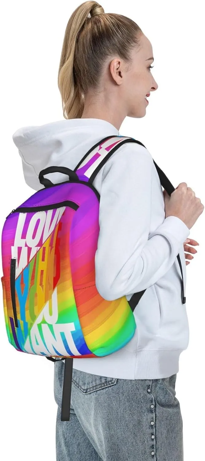 LGBT Rainbow Gay Pride Love Who You Want Travel Laptop Backpack Casual Backpacks Double Shoulder Daypack Notebook Rucksack Work Bags Sports Bag for Gym Hiking Camping Beach