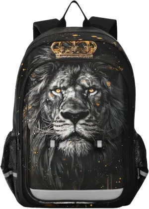 Lion Crown Print Backpack for Boys Middle-School Elementary Bookbags 20325371