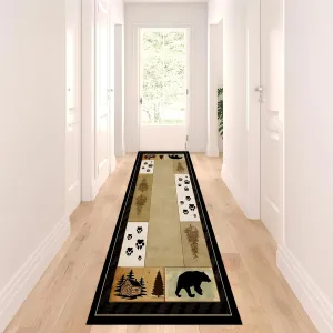 Log Cabin Long Hallway Rug Runners,2x10ft,Vintage Rustic Black Bear Tracks Jungle Runner Rug, Machine Washable Kitchen Rugs, Non Skid Western Hallway Carpet for Entry Indoor Bedroom