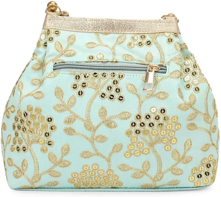 LONGING TO BUY Potli Bags for Women Embroidered Evening Purses with Gold Pearl Handle, Indian Women Potli Bags for Wedding