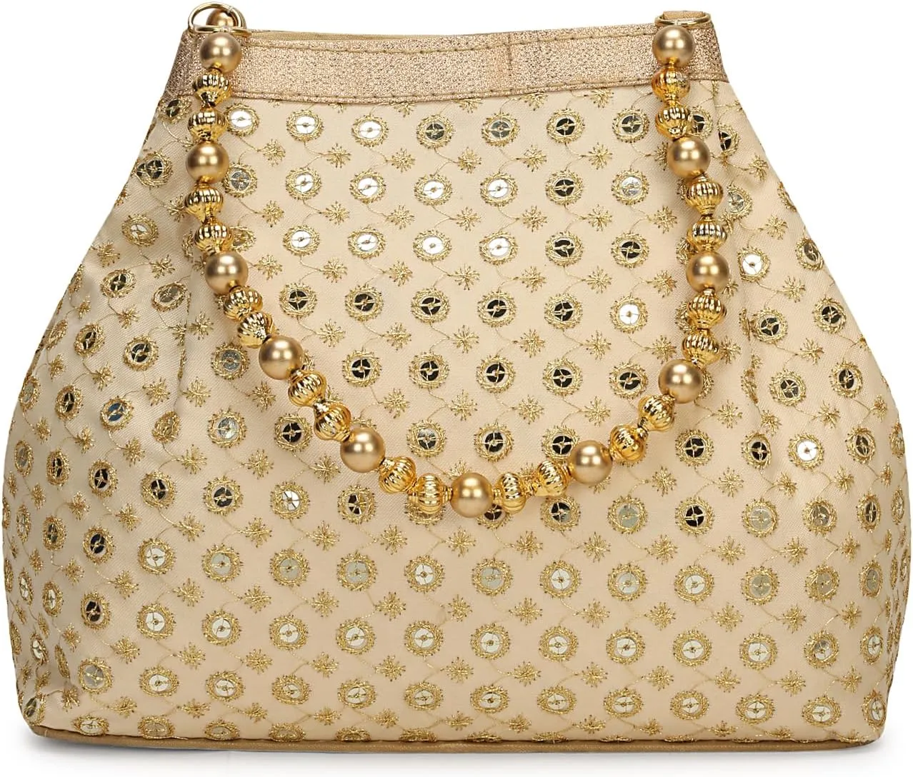 LONGING TO BUY Potli Bags for Women Embroidered Evening Purses with Gold Pearl Handle, Indian Women Potli Bags for Wedding