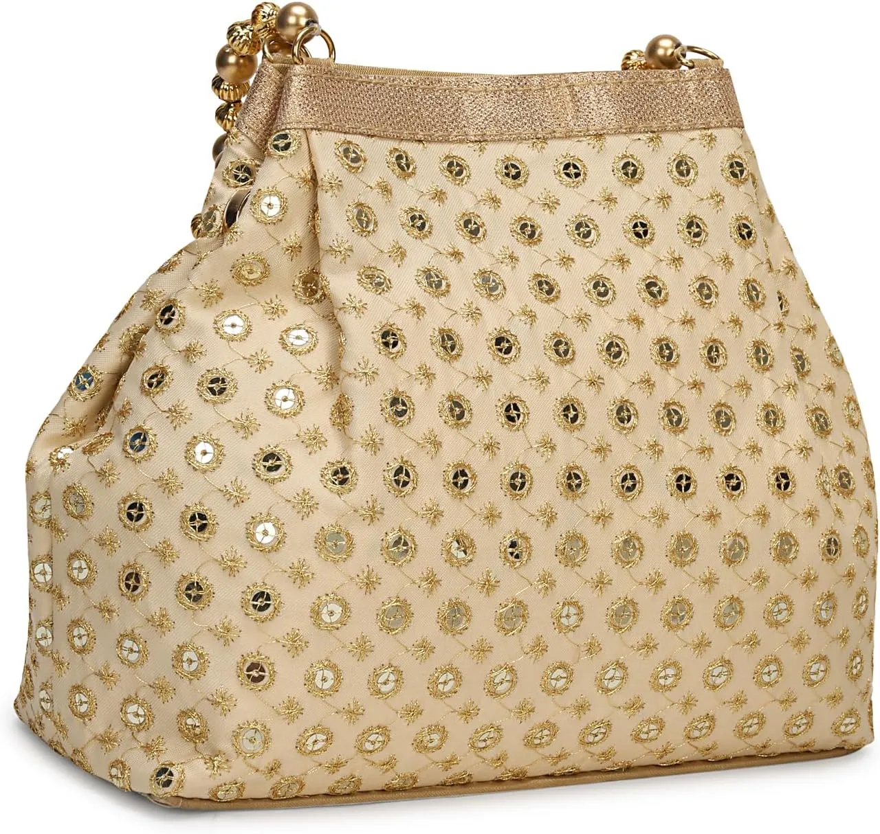 LONGING TO BUY Potli Bags for Women Embroidered Evening Purses with Gold Pearl Handle, Indian Women Potli Bags for Wedding